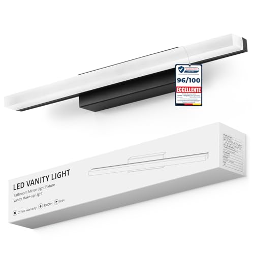 Yafido Luce per Specchio Bagno 40CM LED Applique Lampada Bianco Naturale 4000K, 9W Nero Luci IP44 Moderno Lampade sopra Mobile Lavandino 230V Bathroom Light over Mirror