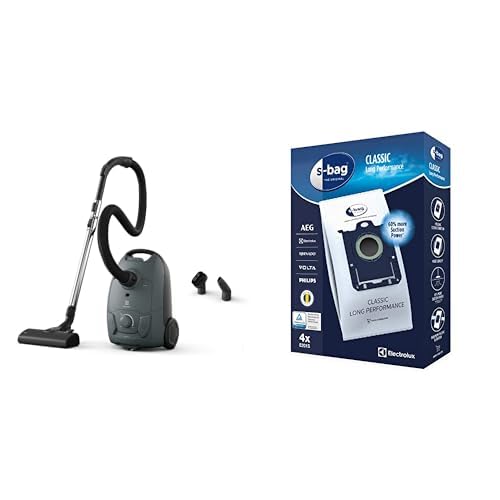 Electrolux Clean 500 Aspirateur avec Sac Puissant EB51C1OG, Compact, léger, éco Responsible, Vert océan + Sacs Aspirateur S-Bag Long Performance, Boite de 4 Sacs, 3,5...
