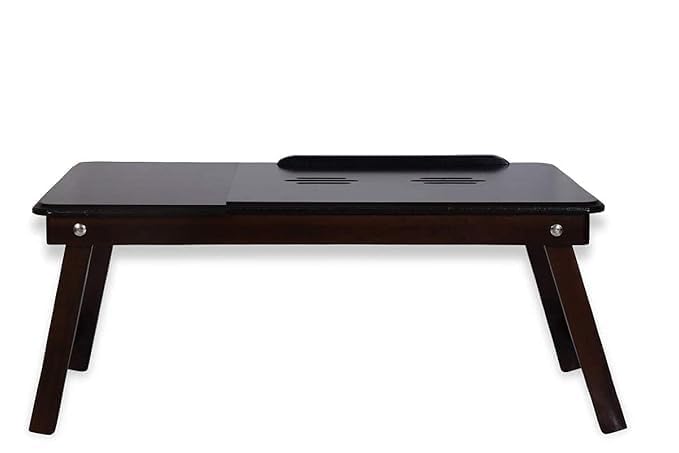 Image of WOOYNEX Wooden Laptop Table Standard Adjustable Study Table with Laptop, Portable Lap Desk, Multifunctional Bed Table with Drawer and Folding Legs (Brown a)