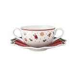 Villeroy & Boch Toy's Delight Suppentasse mit Untertasse, 250 ml, Weihnachtliches Suppengeschirr, Premium Porzellan, Zackiger Rand, Rot
