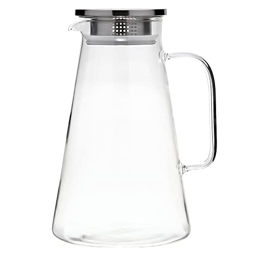 Mimo Style Jarra de Vidro Com Tampa 1,8L, Feita em Vidro Borossilicato e Aço Inoxidável. Para Servir Suco, Água Saborizada ou Qualquer Outra Bebida. Lindae Elegante