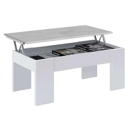 Mesa de Centro Elevable, Mesita de Salón o Comedor, Modelo LC, Acabado en Color Blanco Artik y Cemento, Medidas: 100 cm (Ancho) x 50 cm (Fondo) x 45-56 cm (Alto)