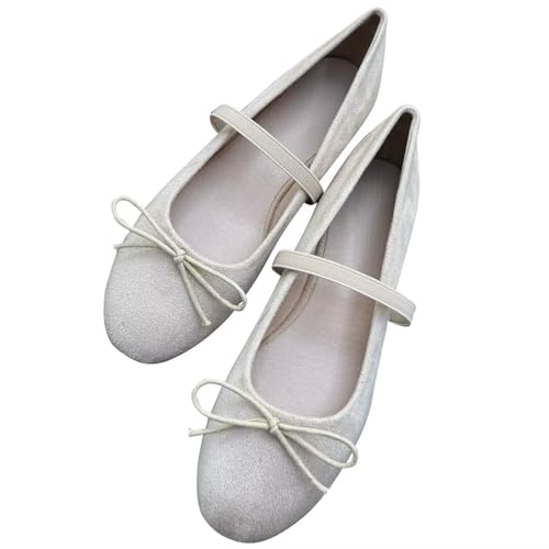 Image of TN TANGNEST Women's Mary Jane Flats Bow Ballet Shoes | Round Toe Flats with Buckle Strap Dressy Comfortable Faux Suede Flats