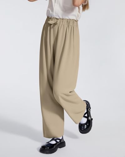 Image of Girls Wide Leg Palazzo Pant Loose Straight Cute Bow Waist Spring Summer Lightweight Dress Pant for Kids 5-14Y