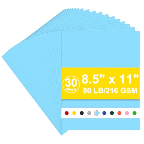 Cardstock 8.5 x 11 216gsm Cover Cardstock Blue 80Lb Card Stock Paper Heavy Copy Card Stock for Printer Scrapbook Christmas (Light Blue Cardstock 30 Sheets)