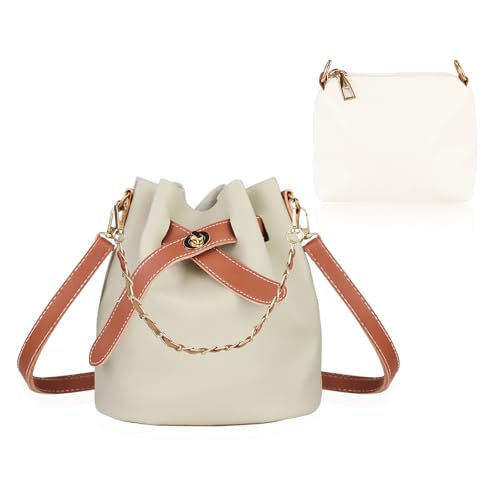 Ladies Bucket Bags,Small Bucket Purses Leather Crossbody Purse Adjustable Shoulder Strap Shrinking Bucket Bag