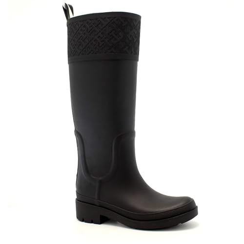 Tommy Hilfiger Botas de Lluvia Mujer Rubber Long Boot Impermeables, Negro (Black), 36 EU