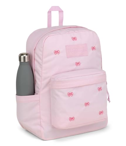 Image of JanSport Superbreak Plus FX Backpack - Work, Travel, or Laptop Bag with Water Bottle Pocket - Embroidered Bows