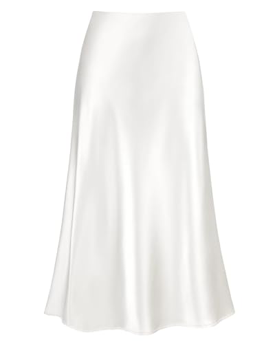 Outoshe 2026 Womens Satin Midi Skirt Elastic High Waisted A Line Spring Summer Flowy Silk Long Skirts for Women