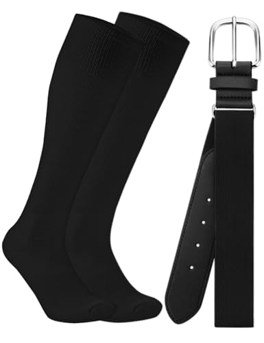 THUKYB Baseball Softball Socks and Belt Combo Set for Youth Boys Girls Adult Cushioned Breathable Moisture Wicking Socks