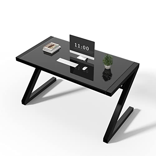 TY ARTS & CULTURE 55'' Z Shape Tempered Glass Modern Office Gamin...