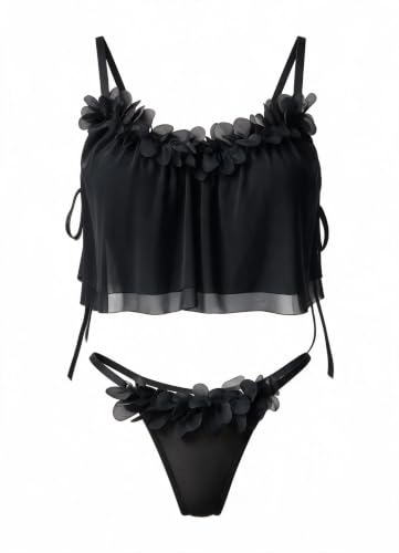 Avidlove Sexy Floral Applique Lingerie 2 Piece Sheer Mesh Cami Thong Set $4.99 + 62% Off Code UIU0ZUOJ - image 1