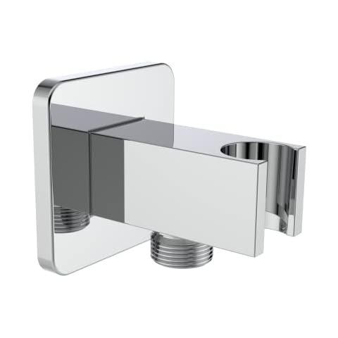Aquaiaw Wall Supply Elbow with Flange. All Aquaiaw Water Supply Elbows are Without Nipples. Tapered 1/2 NPT Female Inlet, Brass Wall Union with Handshower Holder, Square, Polished Chrome, G1/2 Outlet Cover