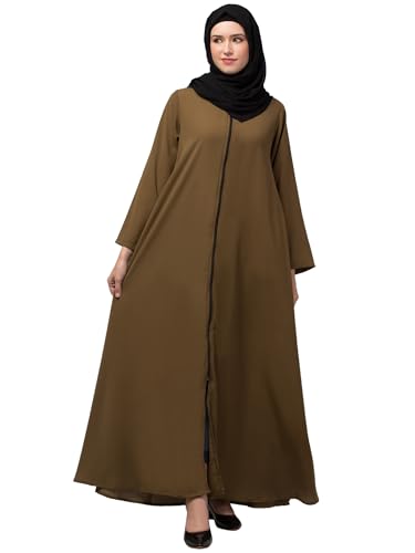 Image of Mallika Women Modest Wear Nida Matt Front Open Zipper Abaya Burkha for Everyday use (Light Brown, S)