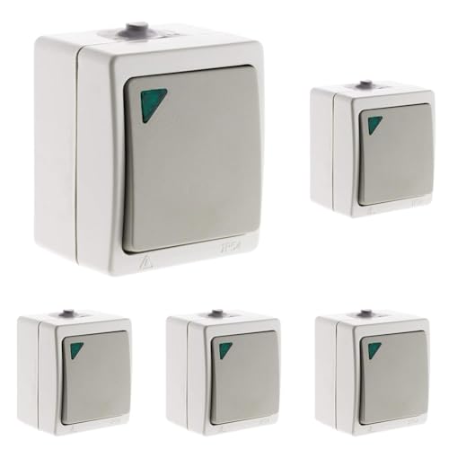 Va-et-vient simple à voyant Gris Clair IP54 - Akya (Lot de 5)