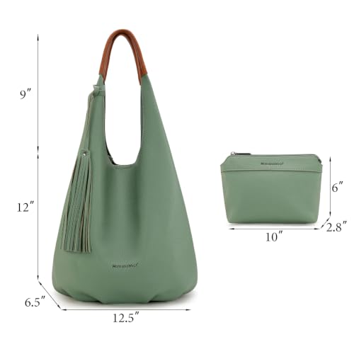 Image of Montana West Hobo Bags for Women Slouchy Handbags 2PCS Tassels Shoulder Bag with Comestic Bag