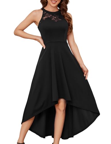 Bbonlinedress Women Vintage Cocktail Wedding Guest Formal Prom Halter Homecoming Hi Lo Dress Black M