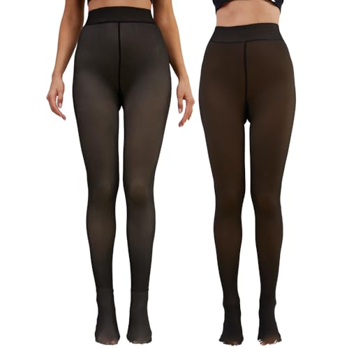 Image of Womens Fleece Lined Tights Winter Warm Thermal Tights Fake Translucent Thick Pantyhose