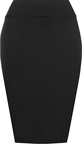 WearAll Womens Plain Bodycon Pencil High Waisted Ladies Stretch Midi Skirt - Black - 8/10