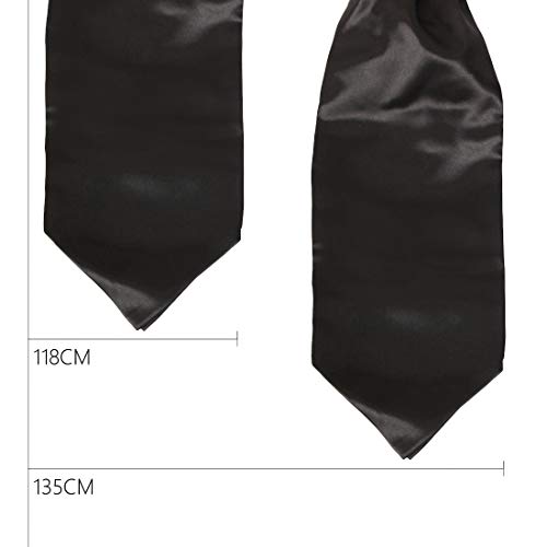Black Ascot Tie For Men Cravat Hanky Satin Solid Self Casual Ascot Scarf Pocket Square Handsome Dan Smith C.C.AQ.E.011 Black - Thumbnail 6