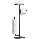 Kitsure Toilet Paper Holder Stand - Spacious Toilet Paper Storage for 4 Rolls, Rustproof Bathroom Organizers and Storage with Shelf for Phone & Small Items, 9.1'×5.8'×27.6', Black