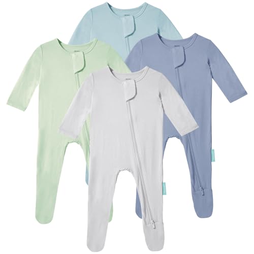Image of PurComfy Baby Zipper Footie Pajamas, Supersoft Bamboo Rayon Baby Footed Pjs Boy Girl 0-3-6-9-18-24 Month Coverall Sleepers