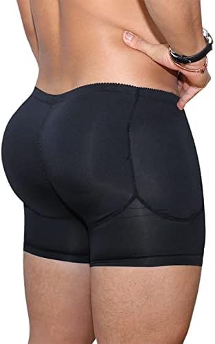 Akkad Kuti Mens Butt Lifter Shapewear Hip Enhancer Mens Padded Underwear with Detachable Pads (Black Mid-waisted, M)