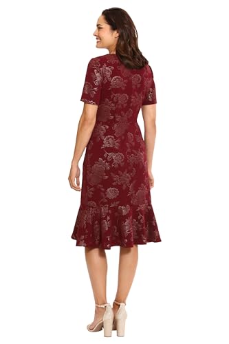 Image of London Times Women's V-Neck Dress - Flounce Hem, Twist Waist, Elegant Office & Event Wear