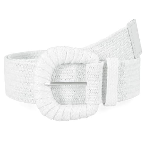 Image of Straw Woven Elastic Belt for Women Stretchy Belts for Dress Fashion Boho Waist Belt Rattan Raffia Ladies Belts