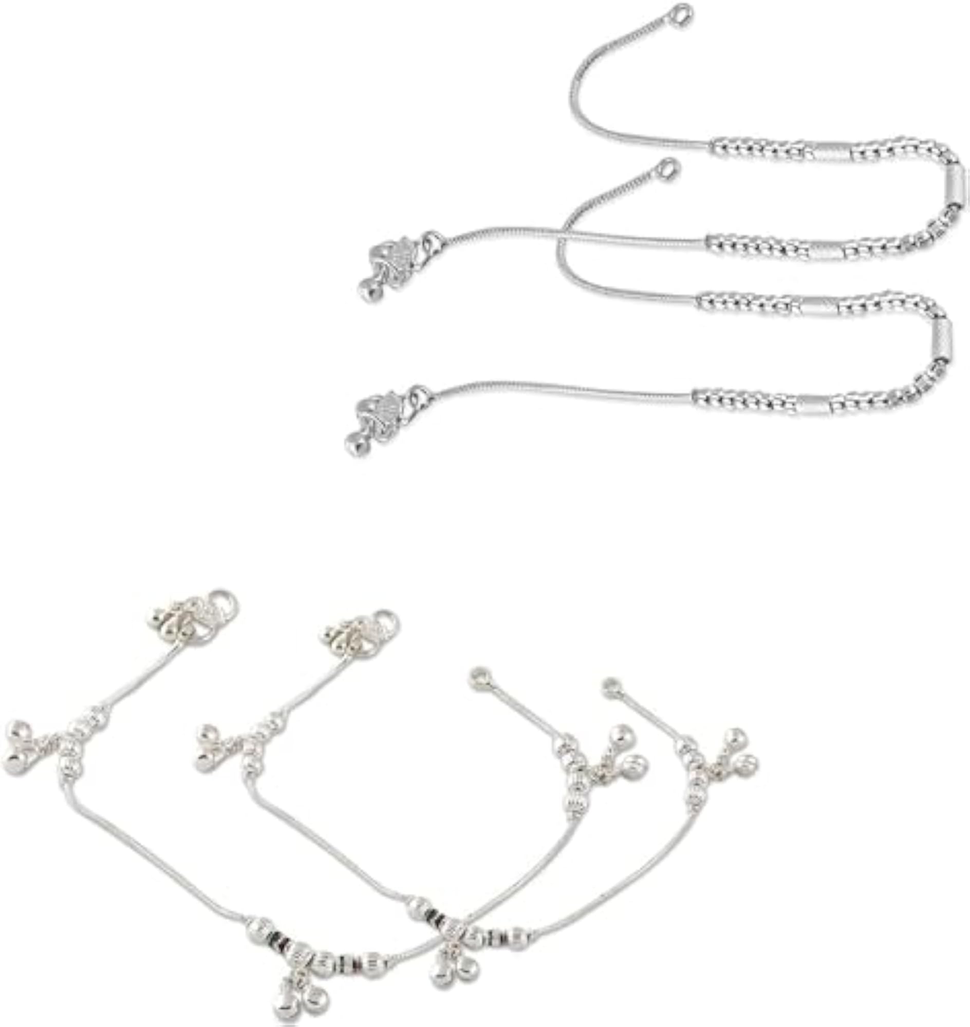 4pc Traditional Alloy Anklet Payal Set for Women, Combo