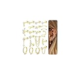FIOROYAL 21 Pcs Piercing Oreille Cartilage Lot Boucles d'Oreilles Femme Acier Inoxydable Créoles Plaqué Or 14K Boucle d'Oreille à Clou CZ Piercing Tragus Helix Conch Rook Bijoux Femme G