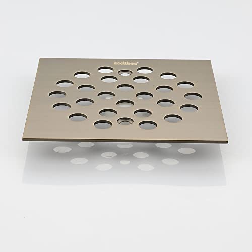 Sodibos Square 4 1/4 Inch Screw-In Bathroom Shower Drain Cover Shower Grate Replacement Kitchen Floor Bathtub Strainer (Antique Brass) #TOP2