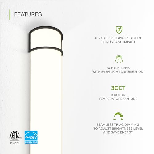 Image of ASD LED 36 inch Vanity Flush Mount Light Fixture, Linear Bathroom Lighting Bar | 3CCT, Dimmable, Energy Star, ETL Listed | 30W 2650LM 3000-5000K 120V | Long Bath Wall Sconce Over Mirror | Black, 4 Pack