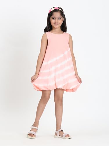 Image of Maaesa Girls' Tie Dye Rayon Staple Blue Dress | Sleeveless | Round Neck | Soft & Breathable | Casual
