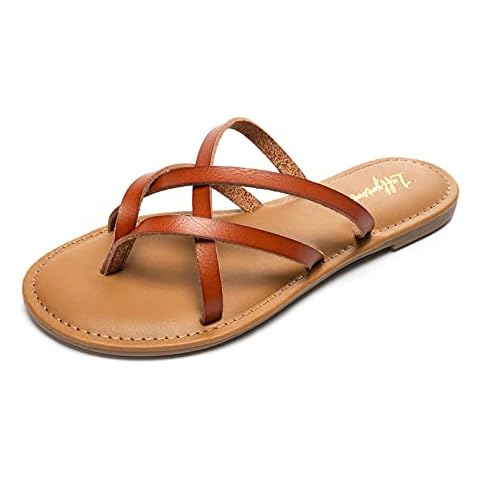 Luffymomo Women's Elastic Strap Flat Sandals Casual Summer Open Toe Sandal(7 M US Brown) Cover