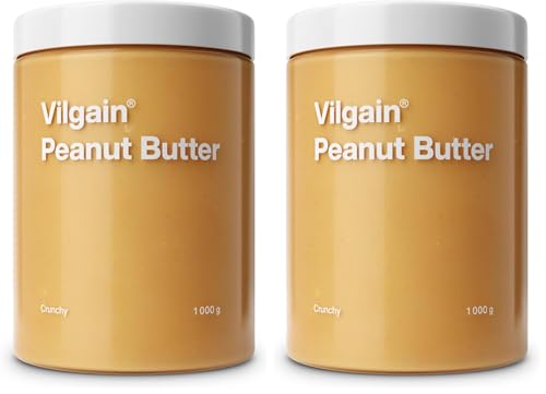 Vilgain BIO Erdnussbutter 1kg – 100% natürlich, ohne Zucker & Palmöl, vegan, crunchy, reich an Eiweiß & Vitaminen, Bio-Qualität, ideal für Brotaufstriche, gesunde Rezepte & Snacks (1000g, Knusprige)
