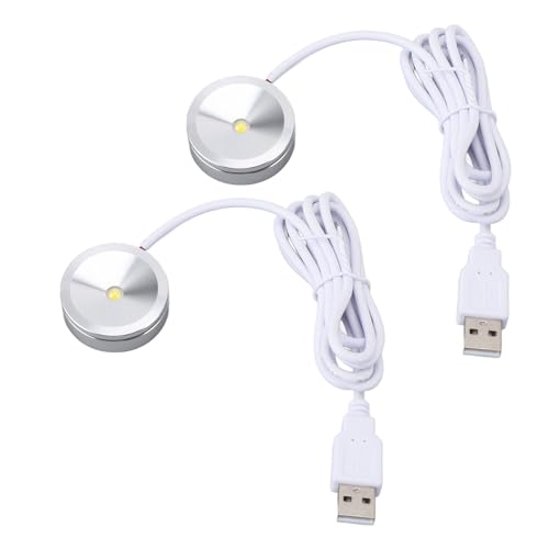 Small Led Light, 2pcs USB Plug 5V 1W Mini Spotlight Usb Mobile Small Round Light with 4.2ft Cable for Display Cabinets, Jewelry Cabinets, Cupboards (White Light)