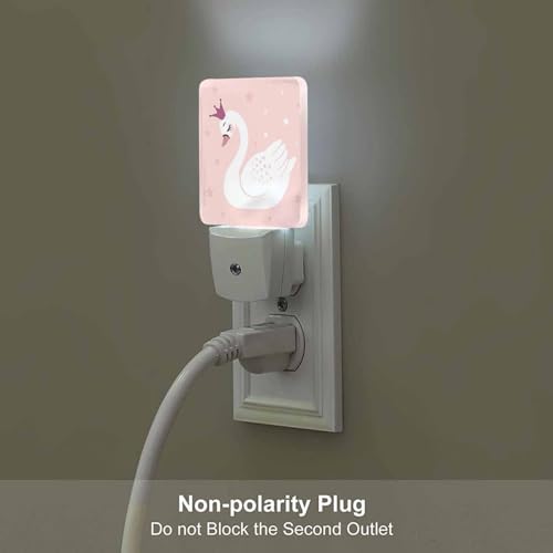 Image of LED Night Light,Cute Princess Swan Cartoon LED Night Light Plug into Wall with Dusk to Dawn Light Sensor White Energy Efficient Nightlight for Bedroom Bathroom Hallway Living Room Kitchen