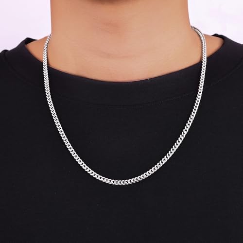 Fiusem Silver Tone Cuban Link Chain for Men, Mens Chain Necklaces, Stainless Steel Chain Necklaces for Men Women, Width 4/5/6/8mm3