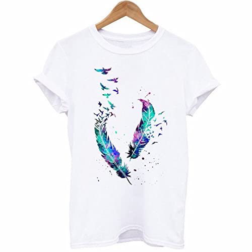 Camiseta de Manga Corta Mujer 2024 Moda Casual Estampado Amor Suelto Cuello Redondo Tumblr Tops T-Shirt Deporte Fiesta Camisa Original Algodon Cómodo Verano Basic tee