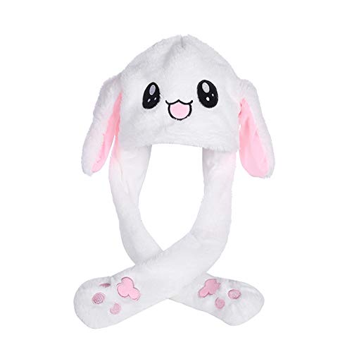 Tinfun Cute Bunny Hat/Funny Rabbit Plush Hat with Moving Ears When Pressing The Paws (White)