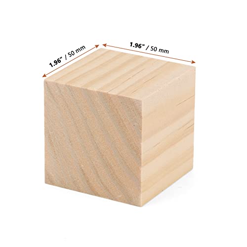 LEXININ 60 PCS 2 Inch Small Wooden Cubes, Natural Unfinished Wood Blocks, Blank Square Wood Cubes for Crafts, DIY Projects
