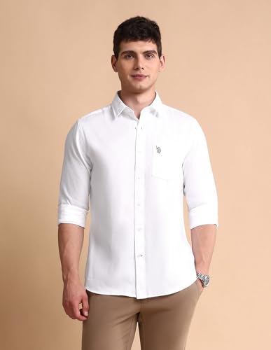 Image of U.S. Polo ASSN. Solid Tailored Fit Cotton Shirts for Men - Full Sleeve Mens Casual Shirts