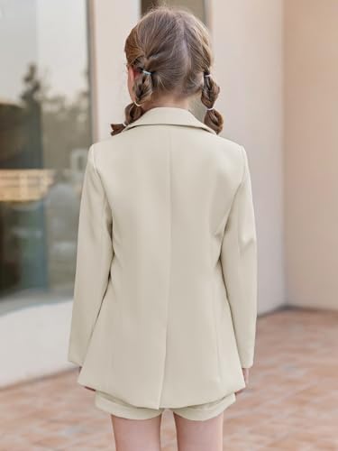 Image of Batermoon Girls 2 Piece Outfits Button Front Long Sleeve Blazer and Short Pants Suit Sets 4-14 Years