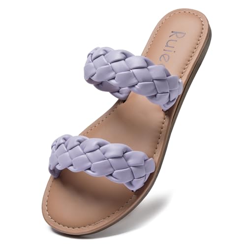 Wide Width Sandals for Women, Summer Wide Feet Flip Flops Flat Slide Sandals Casual Braided Slides Comfort Slip on Thong Womens Beach Sandal. 7 X-Wide Black Pu 780