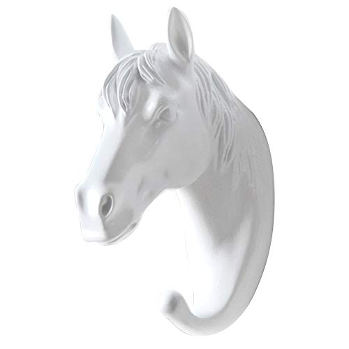 Souarts Crochet de Suspension, Patères Porte, Porte Manteau Mural Cerf Animal Tête sans Couture Solide Crochet Manteau Écharpe Casquette Pendaison Support Chambre Mur Décor Cadeau (Cheval Blanc)