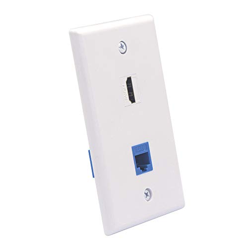 VCE HDMI Ethernet Wall Plate, (UL Listed) RJ45 CAT6 Keystone Jack and 4K HDMI Female to Female Keystone Jack Insert, 2-Port Wall Plate for HDTV