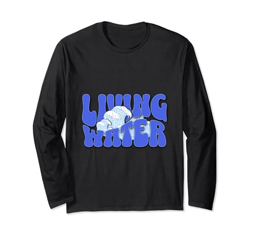Living Water Verso de la Biblia Cool Blue Groovy Christian Clothing Manga Larga