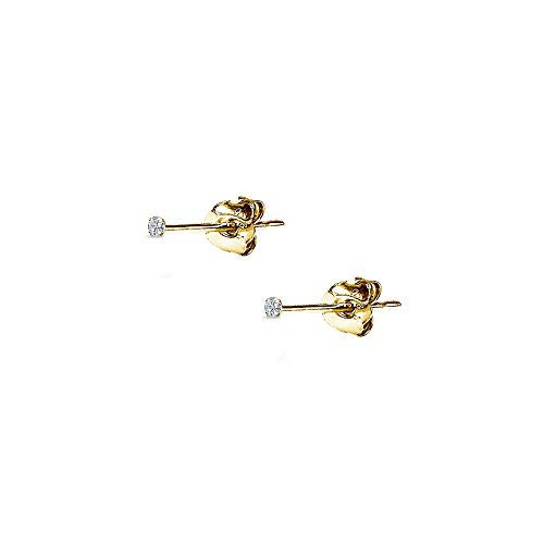 14K Gold Earrings, Round Cubic Zirconia Tiny Small Pierced Long Posts Stud Cartilage CZ Earrings for Women Men, 2mm, 3mm, 4mm, 5mm