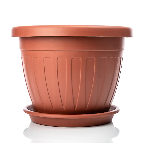 BigDean 50cm Blumentopf mit Untersetzer rund Terracotta - wetterfester Pflanzkübel - Wasserablauf...